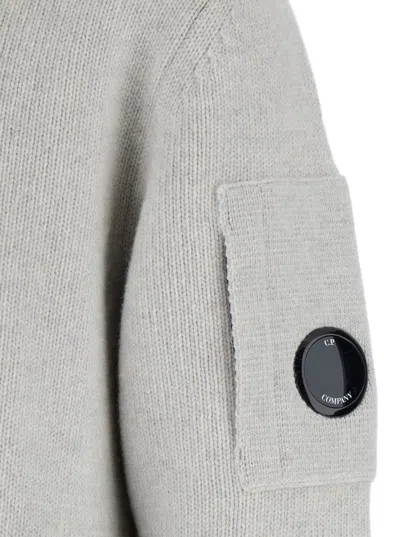 C.p. Company Grey Cardigan With High Neck And Logo Plaque On The Sleeve In Gray