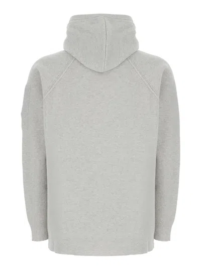 C.p. Company Grey Cardigan With Drawstring Hood And Logo Plaque On The Sleeve In Gray