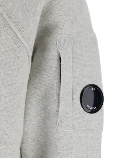 C.p. Company Grey Cardigan With Drawstring Hood And Logo Plaque On The Sleeve In Gray