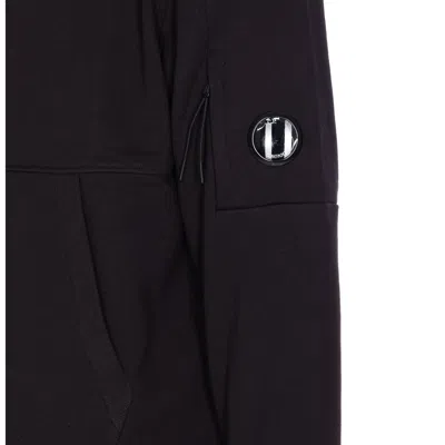 C.p. Company Crewneck Sweatshirt With Arm Patch And Hood In Black
