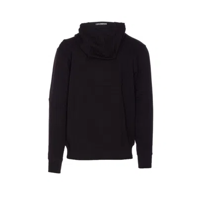 C.p. Company Crewneck Sweatshirt With Arm Patch And Hood In Black