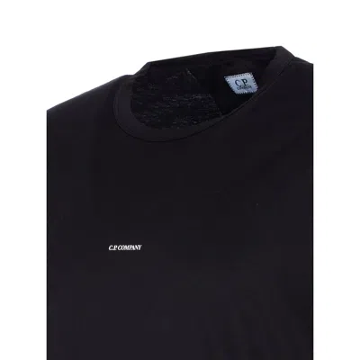 C.p. Company Black Crewneck T-shirt With Logo Lettering On The Front