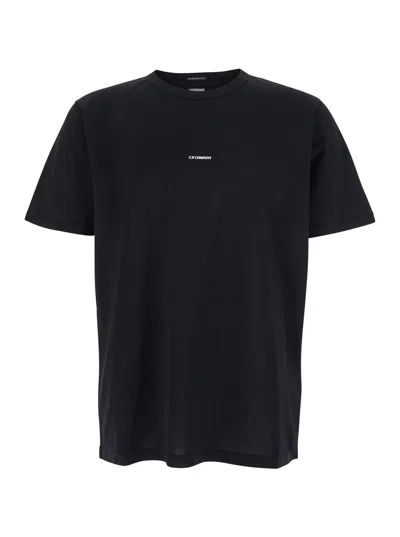 C.p. Company Black Crewneck T-shirt With Logo Lettering On The Front