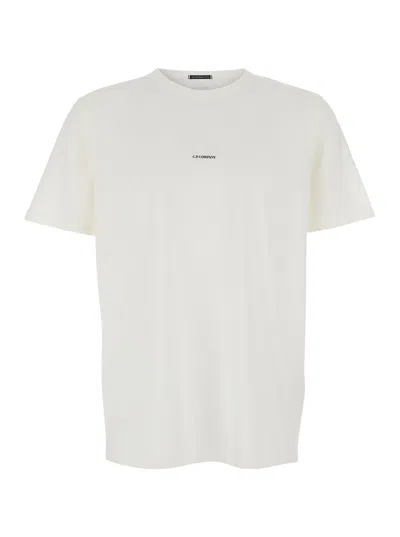 C.p. Company White Crewneck T-shirt With Logo Lettering On The Front In White