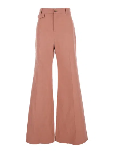 Chloé Cotton High Waist Flared Trousers With Back Pockets In Pink