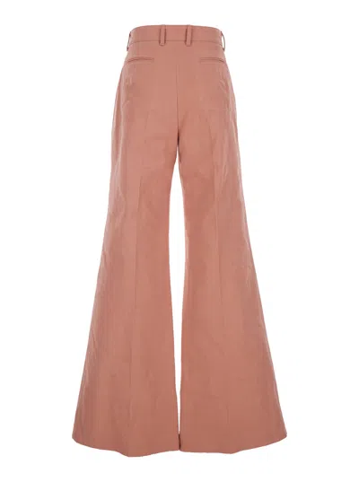Chloé Cotton High Waist Flared Trousers With Back Pockets In Pink