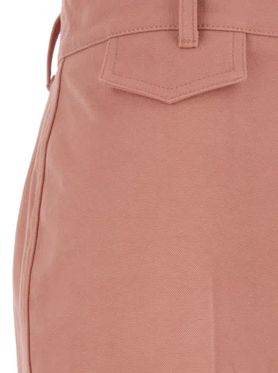 Chloé Cotton High Waist Flared Trousers With Back Pockets In Pink