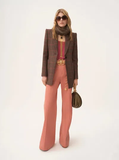 Chloé Cotton High Waist Flared Trousers With Back Pockets In Pink
