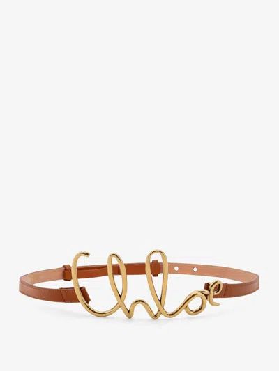 Chloé Womens Chloe Script-hardware Leather Belt Clay Brown