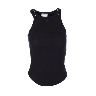Courrèges Ribbed Tank With Metal Hardware And Piercing Detail In Blue