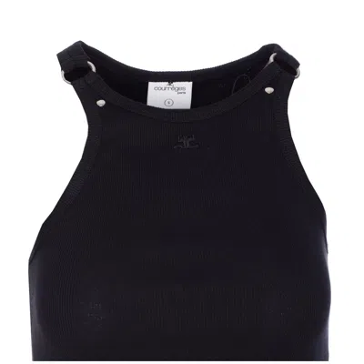 Courrèges Ribbed Tank With Metal Hardware And Piercing Detail In Blue