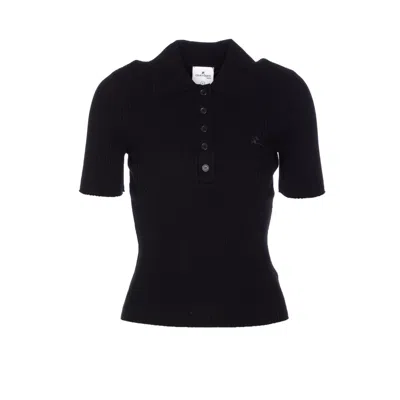 Courrèges Courreges Women Iconic Rib Knit Polo Shirt In Black