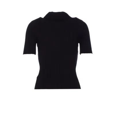 Courrèges Courreges Women Iconic Rib Knit Polo Shirt In Black