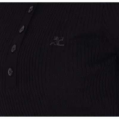 Courrèges Courreges Women Iconic Rib Knit Polo Shirt In Black