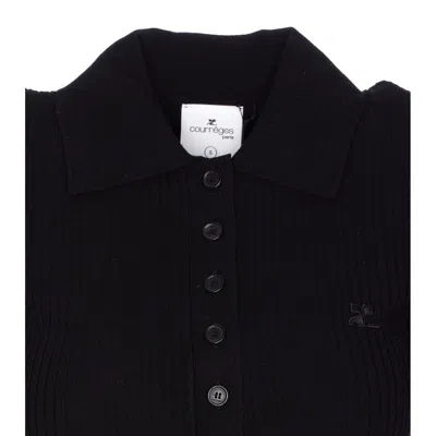 Courrèges Courreges Women Iconic Rib Knit Polo Shirt In Black
