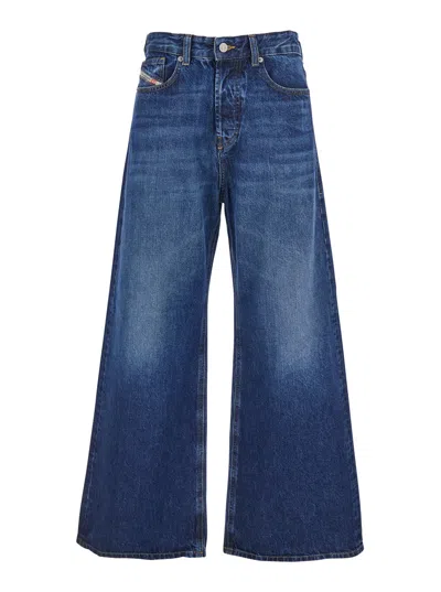 Diesel 'd-sire 1996' Blue Jeans With Wide Leg And Logo Patch On The Rear In Blue