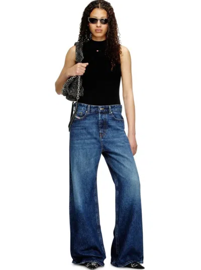 Diesel 'd-sire 1996' Blue Jeans With Wide Leg And Logo Patch On The Rear In Blue