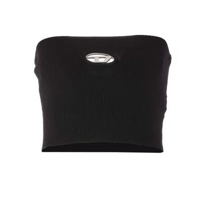 Diesel M-clarksvillex Black Stretch Ribbed Jersey Bandeau Top