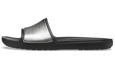 Crocs (wmns)  Sloane Shine Low Slide Flat Casual Black Silver Slippers 'black Silver'