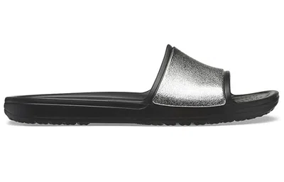 Crocs (wmns)  Sloane Shine Low Slide Flat Casual Black Silver Slippers 'black Silver'