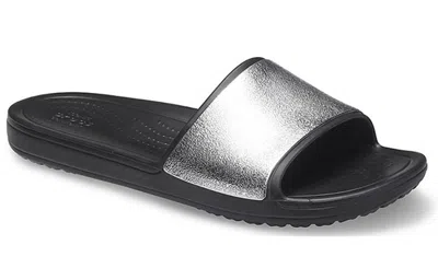 Crocs (wmns)  Sloane Shine Low Slide Flat Casual Black Silver Slippers 'black Silver'