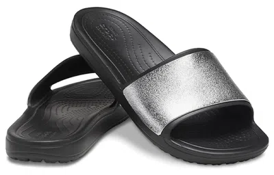 Crocs (wmns)  Sloane Shine Low Slide Flat Casual Black Silver Slippers 'black Silver'