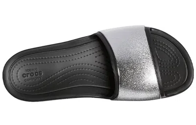 Crocs (wmns)  Sloane Shine Low Slide Flat Casual Black Silver Slippers 'black Silver'