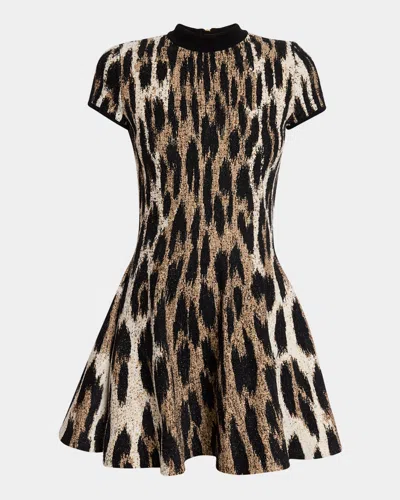 Balmain A-line Leopard Print Jacquard Dress In Brown