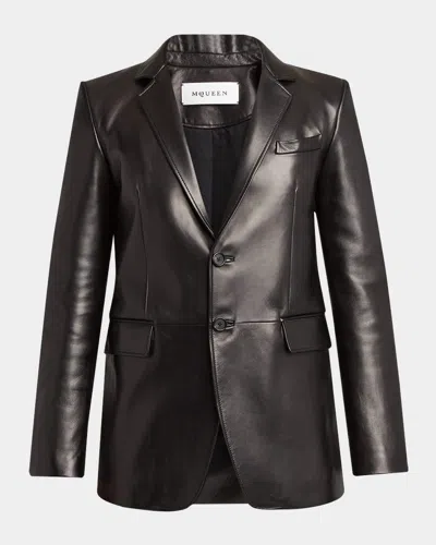 Alexander Mcqueen Men's Leather Two-button Blazer In Brown
