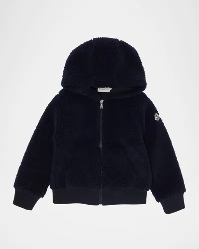 Moncler Boy's Teddy Fleece Zip-front Sweatshirt In Black