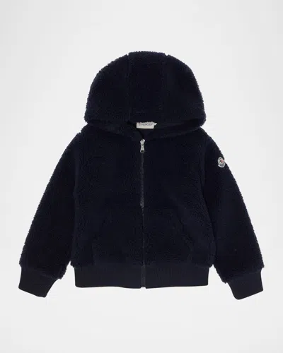 Moncler Boy's Teddy Fleece Zip-front Sweatshirt In Black