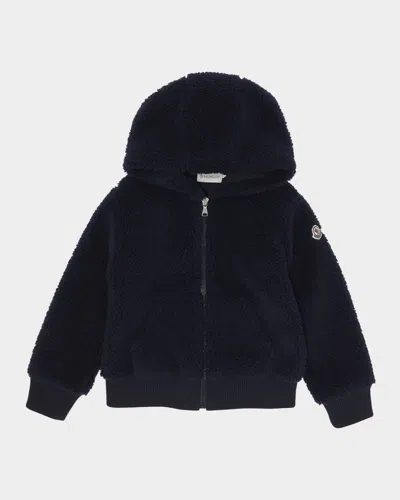 Moncler Boy's Teddy Fleece Zip-front Sweatshirt In Black