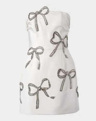 Carolina Herrera Crystal Bow Strapless Mini Dress In White