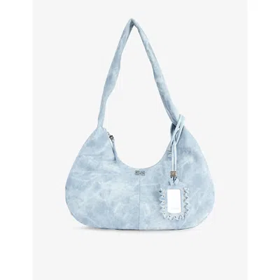 Ganni Womens Celestial Blue Bleached Medium Hobo Cotton Shoulder Bag