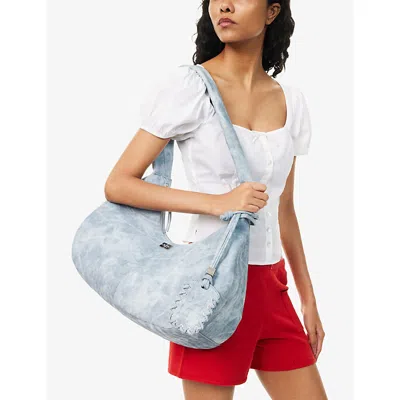 Ganni Womens Celestial Blue Bleached Medium Hobo Cotton Shoulder Bag