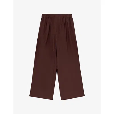 Loewe Womens Burgundy Anagram-logo Gathered-waist Silk-crepe Pyjama Trousers In Brown