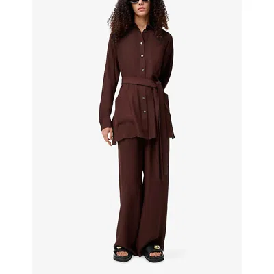 Loewe Womens Burgundy Anagram-logo Gathered-waist Silk-crepe Pyjama Trousers In Brown