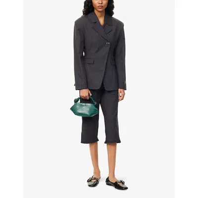 Ganni Womens Phantom Striped Single-breasted Woven Blazer In Black