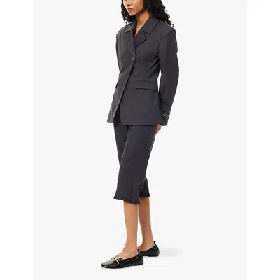 Ganni Womens Phantom Striped Tailored Woven Capri Trousers In Black