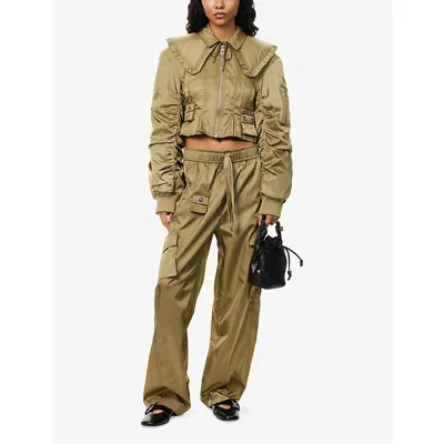 Ganni Womens Boa Patch-pocket Fitted Woven Bomber Jacket In Gold