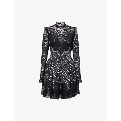 Rabanne Womens Black Lace Floral Stretch-woven Mini Dress