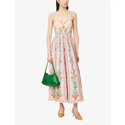 Farm Rio Womens Delicate Forest Pink Delicate Forest Shoulder-straps Cotton-blend Maxi Dress