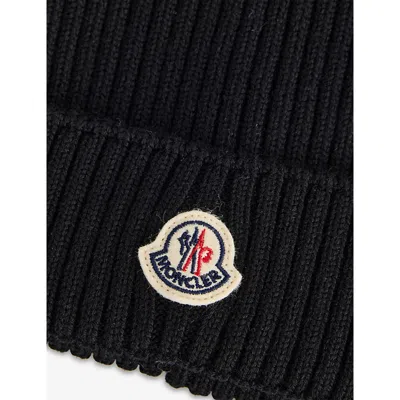 Moncler Black Brand-badge Ribbed Wool Knit Hat In Black