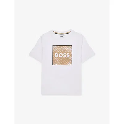 Hugo Boss White Brand-print Crewneck Cotton-jersey T-shirt 4- In Gold