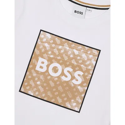 Hugo Boss White Brand-print Crewneck Cotton-jersey T-shirt 4- In Gold