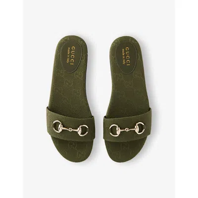 Gucci Womens Luscious Green Gg Canvas Slides Eur 35 / 2 Uk