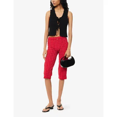 Ganni Womens Black Textured-knit Open-front Knitted Cotton And Cashmere Top Xs In Black