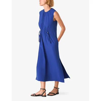 Whistles Womens Blue Drawstring-waist Sleeveless Woven Midi Dress In Blue
