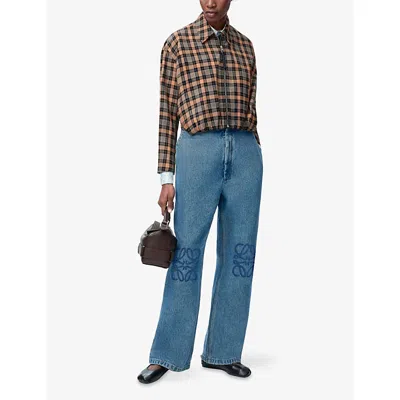 Loewe Womens Jeans Blue Anagram Baggy-fit Denim Jeans