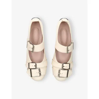 Simone Rocha Womens Winter Wht Buckle Ballerina Grip Leather Mary-jane Shoes Eur 38/5 Uk